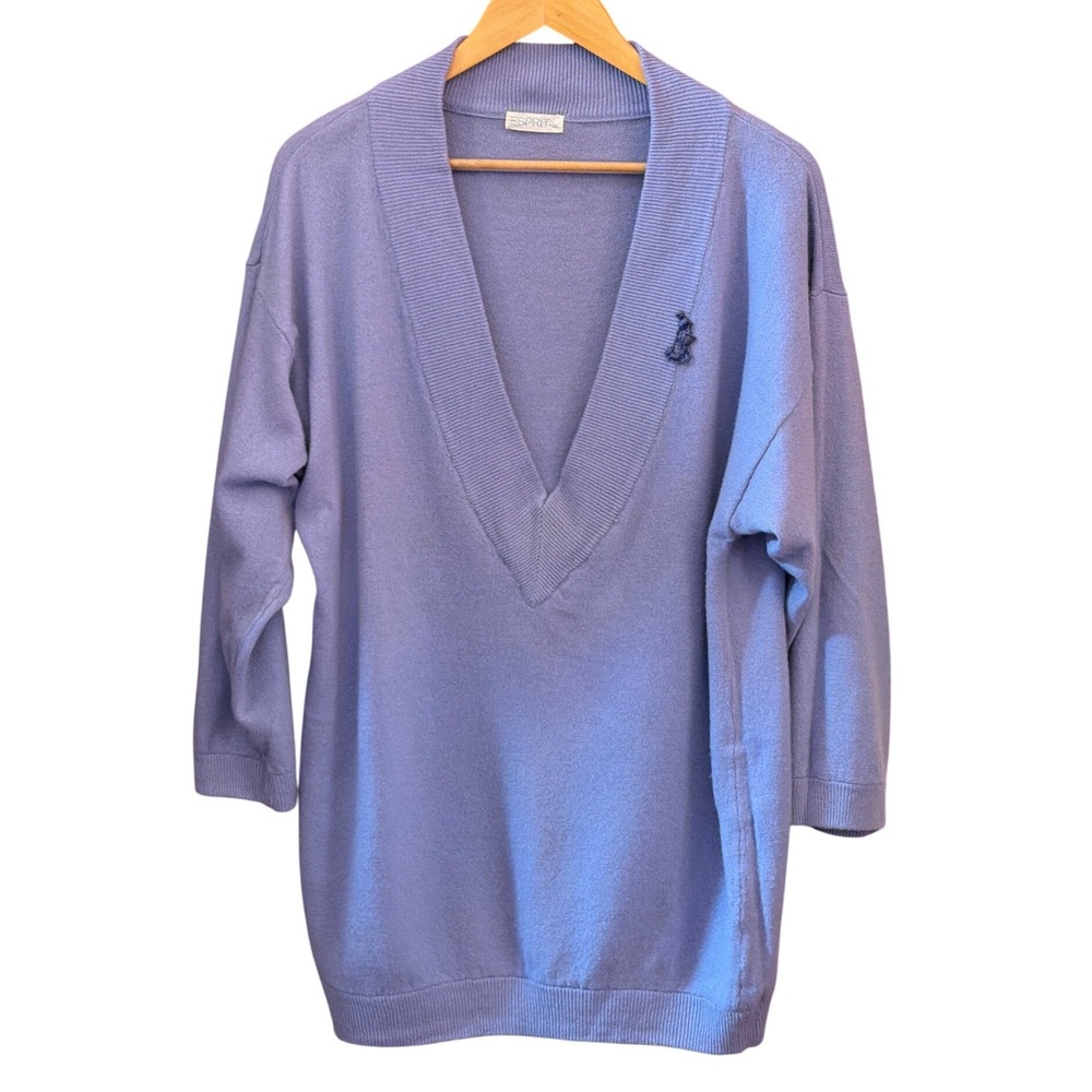 Vintage Esprit Lambswool V-Neck Sweater Periwinkle Preppy Grandmacore Minimalist